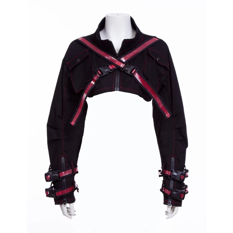 Damen Grunge Stehkragen Riemen Kurzjacke Rot