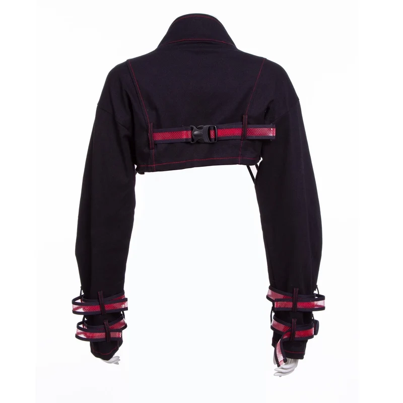 Damen Grunge Stehkragen Riemen Kurzjacke Rot
