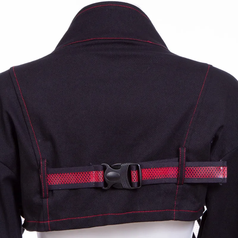 Damen Grunge Stehkragen Riemen Kurzjacke Rot