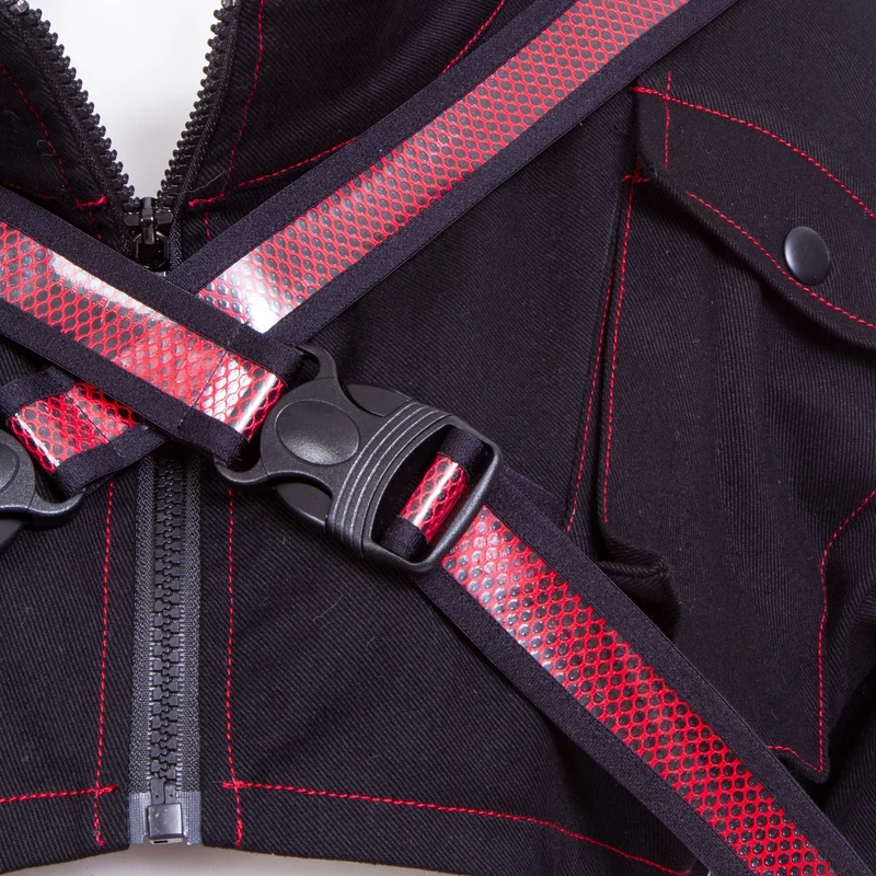 Damen Grunge Stehkragen Riemen Kurzjacke Rot