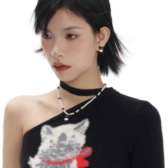 Grunge-Rosa-Katze-Ohrringe der Frauen