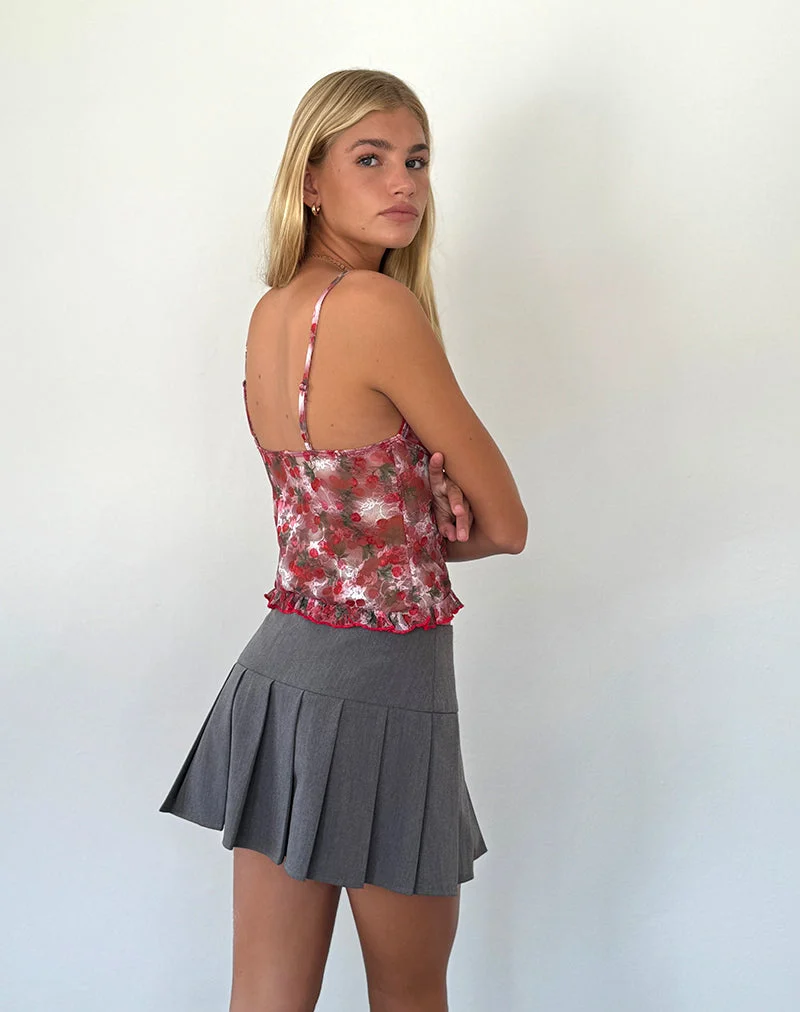 Rumaysa Top aus bedruckter Spitze in Kirsche