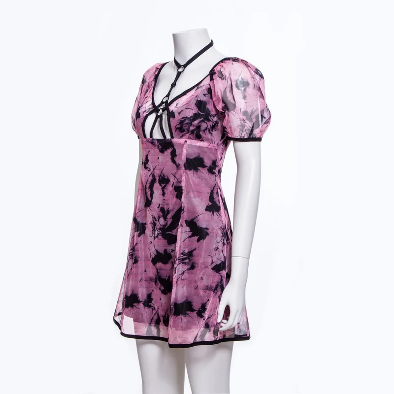 Grunge Batik-Mesh-Kleid für Damen