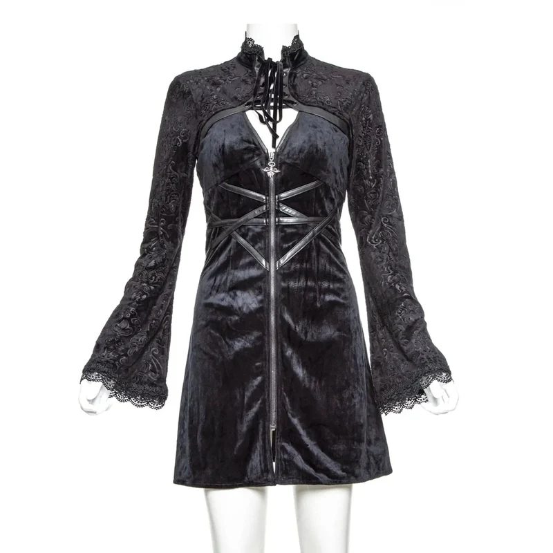 Zweiteiliges Gothic-Plunging-Mock-Kleid für Damen
