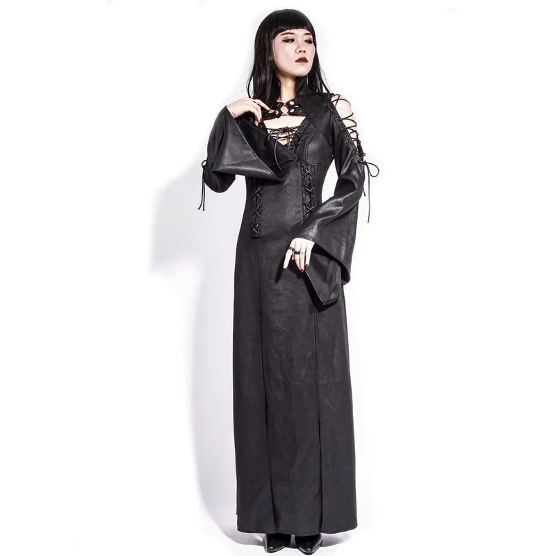 Gothic Riemchen Off-Shoulder-Split-Kleid für Damen