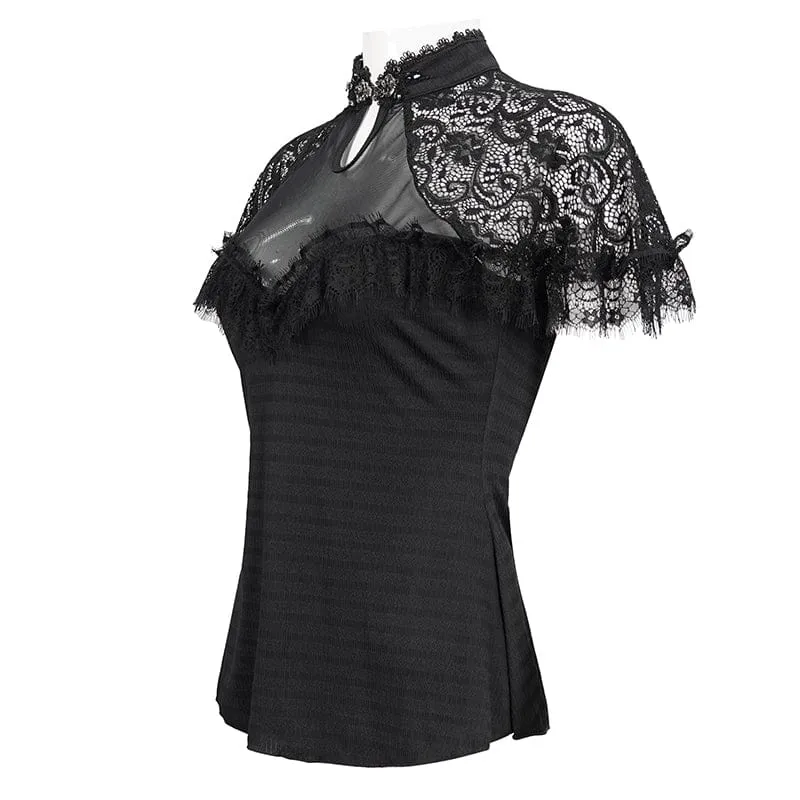 Gothic Cheongsam-Kragen-Spitzenspleiß-Rüschenhemd für Damen