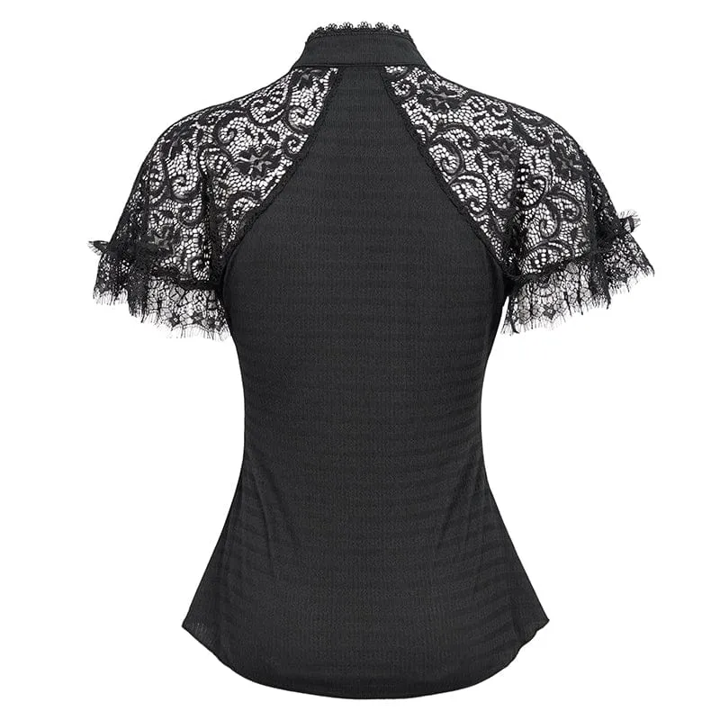 Gothic Cheongsam-Kragen-Spitzenspleiß-Rüschenhemd für Damen
