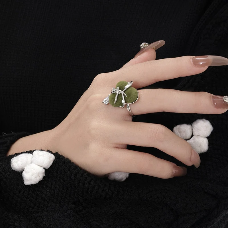 Damen Grunge Beflockung Moos Zirkon Ring