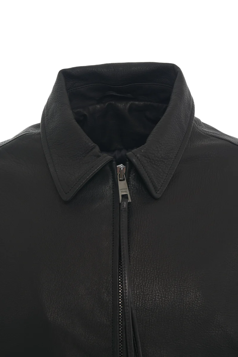 Giacca in pelle con colletto polo