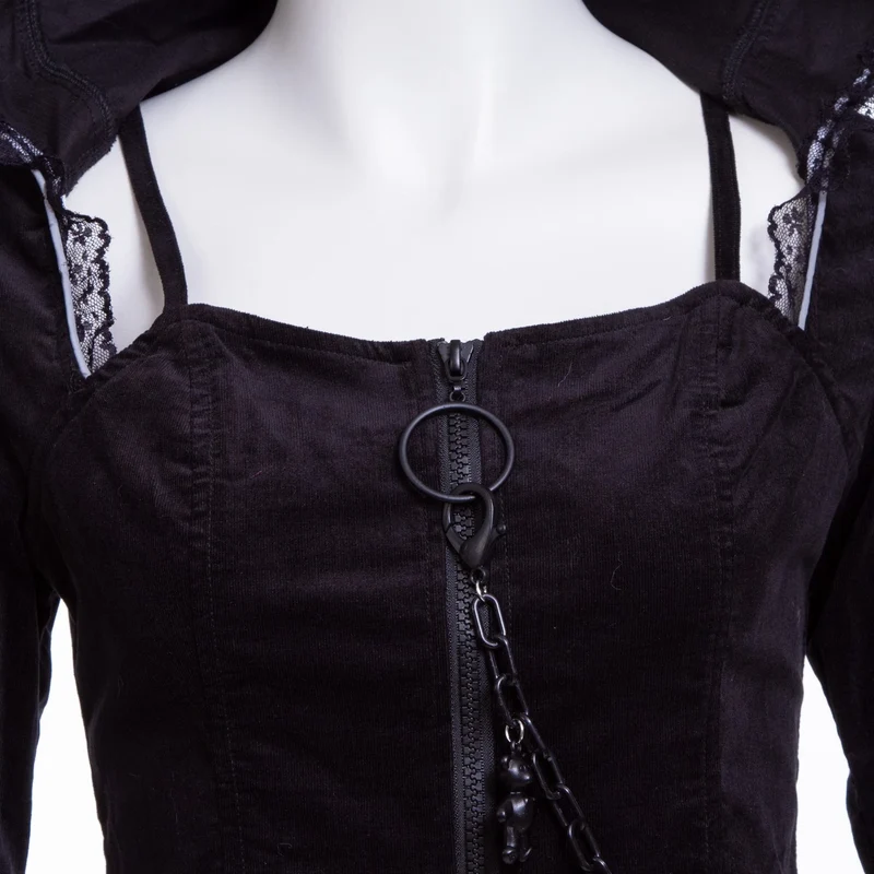 Damen Grunge Lace Splice Jacke mit Kapuze Schwarz