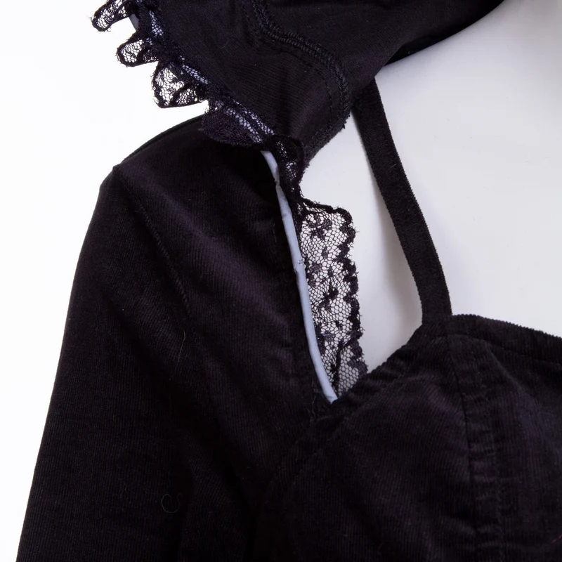 Damen Grunge Lace Splice Jacke mit Kapuze Schwarz