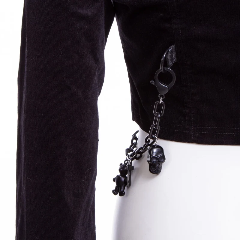 Damen Grunge Lace Splice Jacke mit Kapuze Schwarz