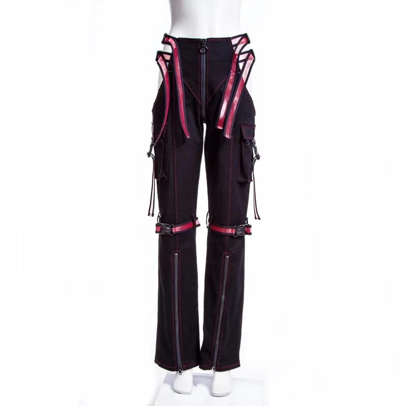 Damen-Grunge-Cutout-Trägerhose Rot