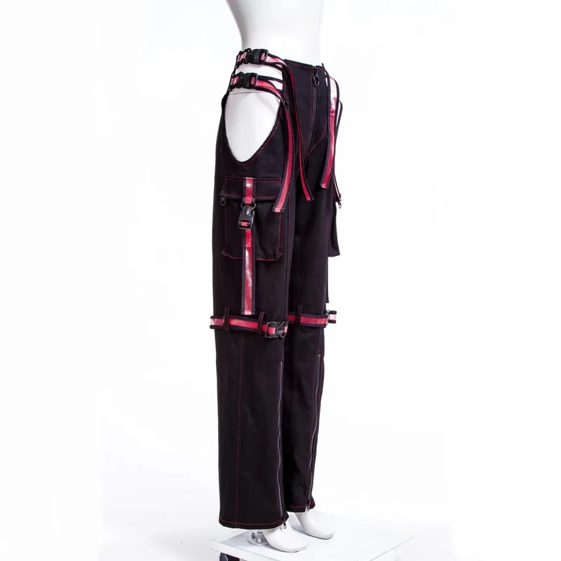 Damen-Grunge-Cutout-Trägerhose Rot