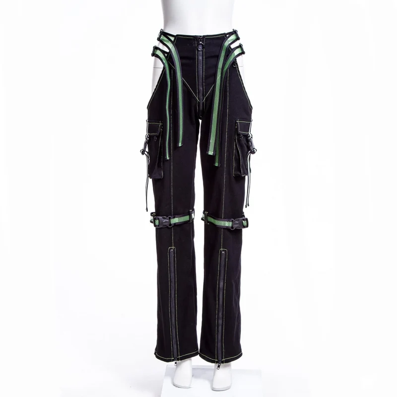 Damen-Grunge-Cutout-Trägerhose Grün