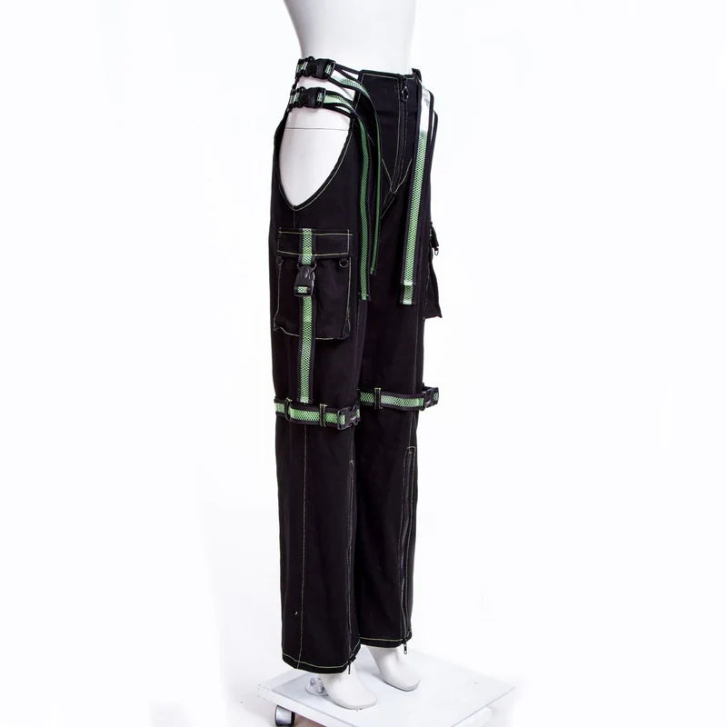 Damen-Grunge-Cutout-Trägerhose Grün