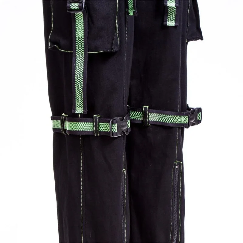 Damen-Grunge-Cutout-Trägerhose Grün