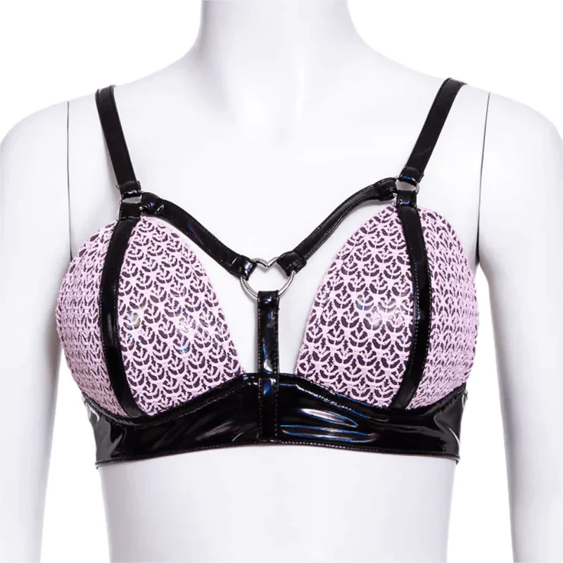 Damen-Bustier aus Lackleder mit Grunge-Riemen