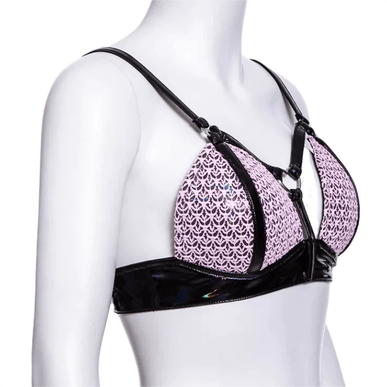 Damen-Bustier aus Lackleder mit Grunge-Riemen