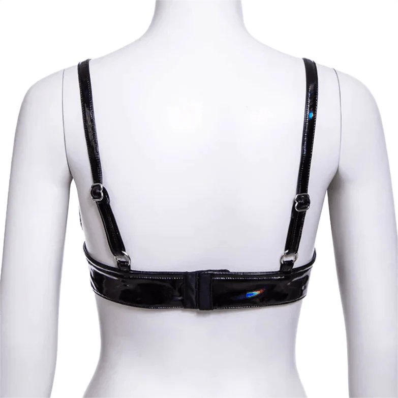 Damen-Bustier aus Lackleder mit Grunge-Riemen