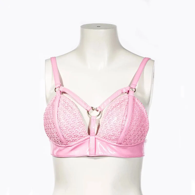 Damen-Bustier aus Lackleder mit Grunge-Riemen
