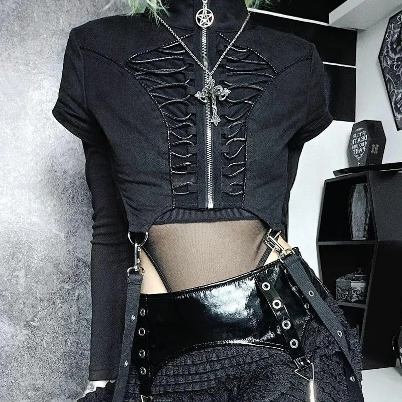 Unregelmäßiges Crop-Top mit Punk-Stehkragen für Damen