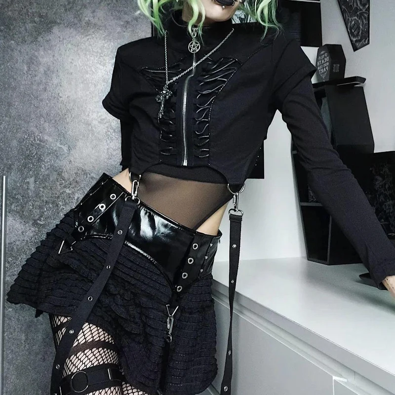 Unregelmäßiges Crop-Top mit Punk-Stehkragen für Damen