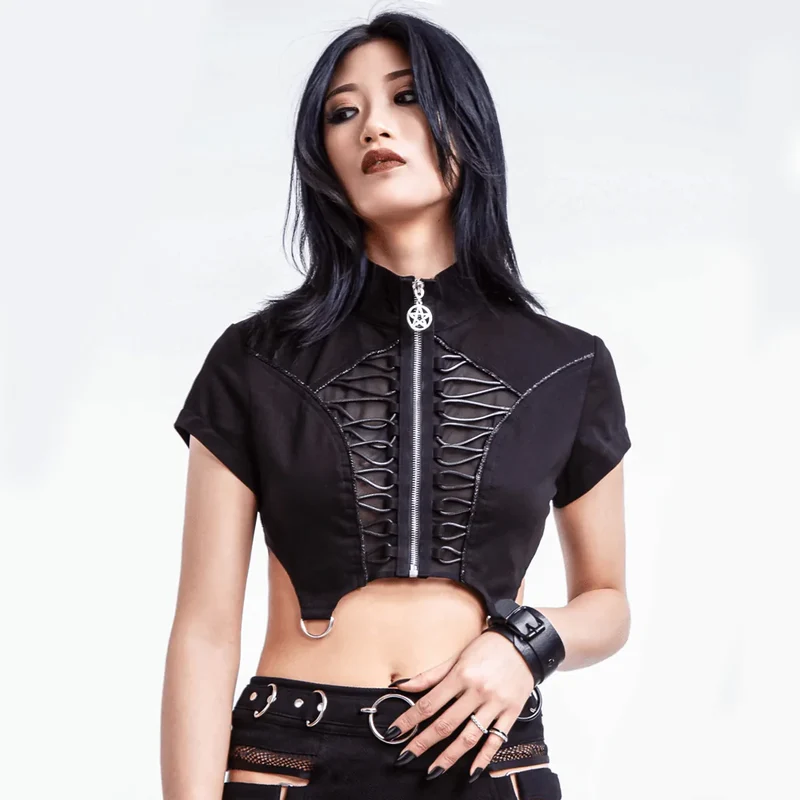 Unregelmäßiges Crop-Top mit Punk-Stehkragen für Damen