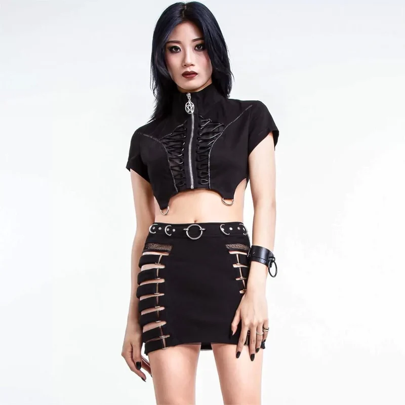Unregelmäßiges Crop-Top mit Punk-Stehkragen für Damen