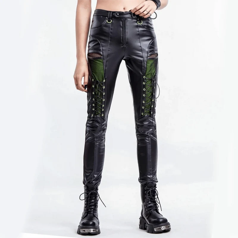 Damen-Leggings in Punk-Kontrastfarbe aus Kunstleder