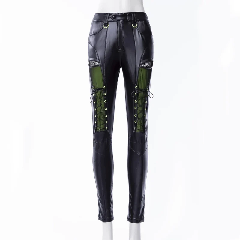 Damen-Leggings in Punk-Kontrastfarbe aus Kunstleder