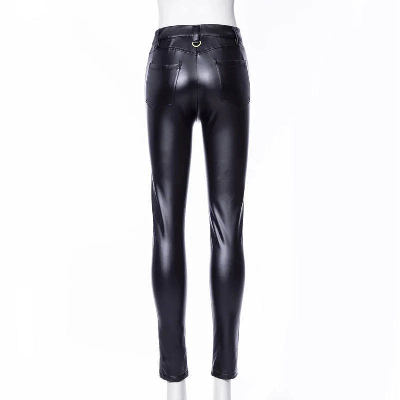 Damen-Leggings in Punk-Kontrastfarbe aus Kunstleder