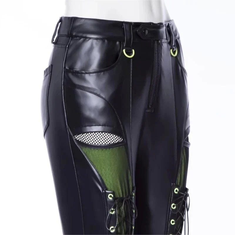 Damen-Leggings in Punk-Kontrastfarbe aus Kunstleder