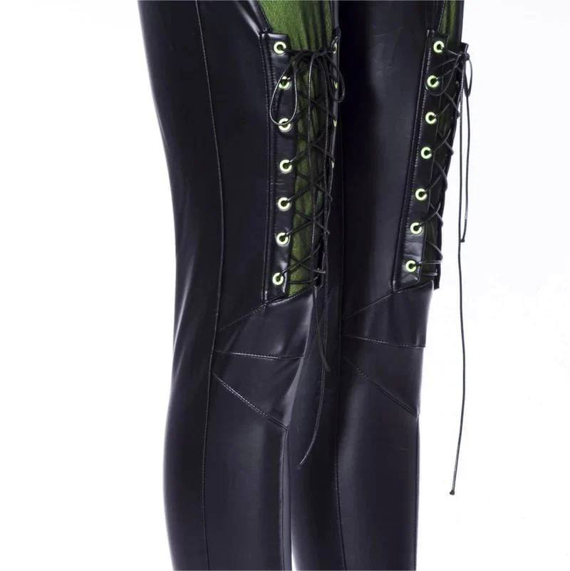 Damen-Leggings in Punk-Kontrastfarbe aus Kunstleder