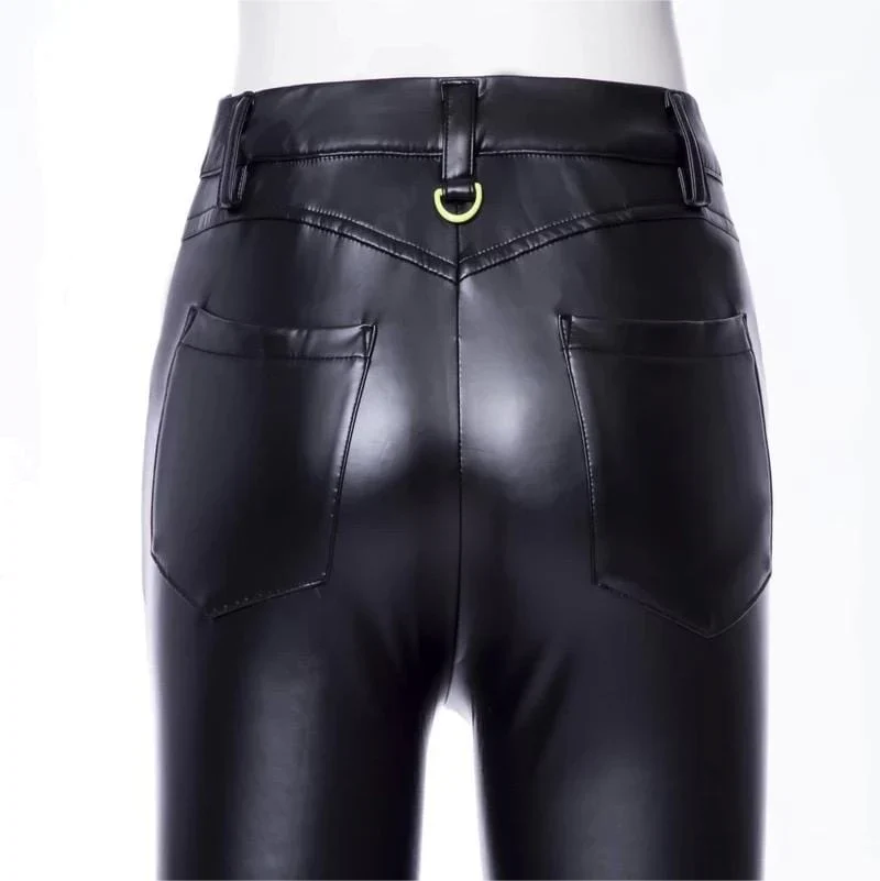Damen-Leggings in Punk-Kontrastfarbe aus Kunstleder