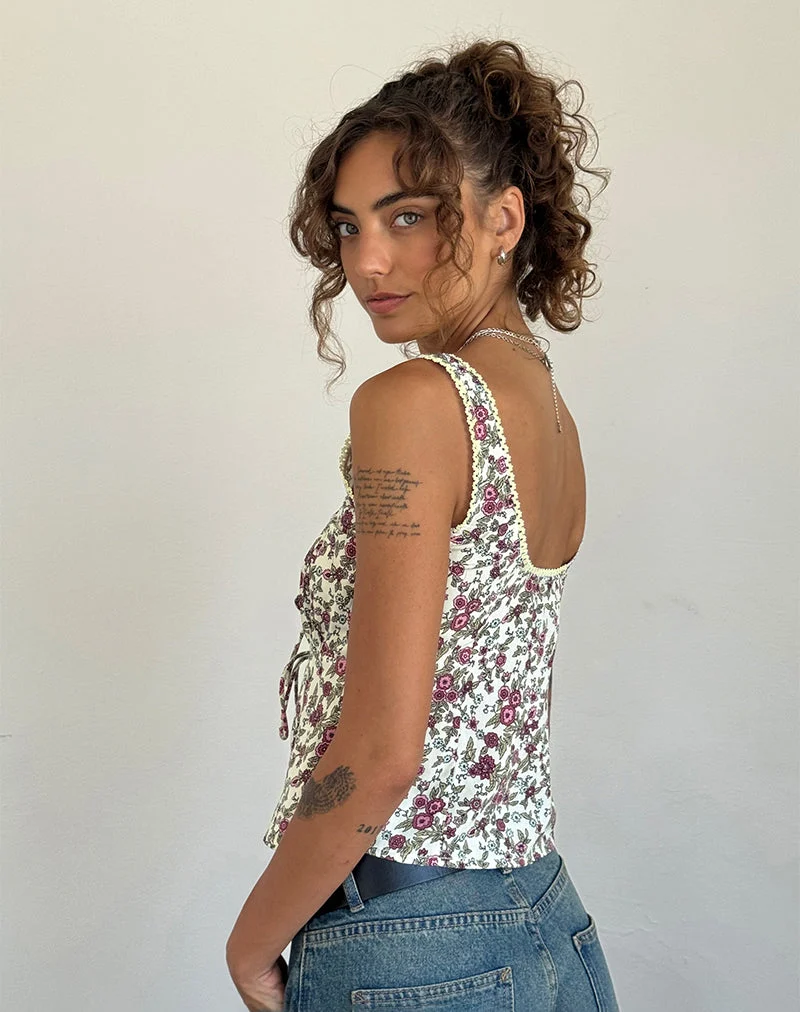 Esau Tie Front Top in Vintage Bloom Elfenbein