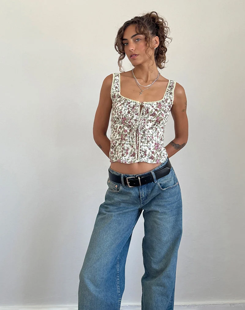 Esau Tie Front Top in Vintage Bloom Elfenbein