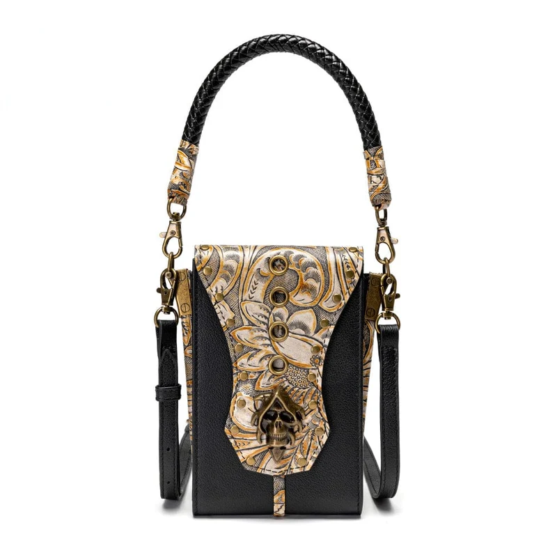 Mini-Tasche mit Steampunk-Schädelprägung für Damen
