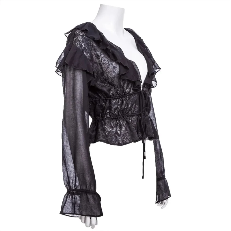 Gothic tiefes, gekräuseltes Spitzenhemd für Damen