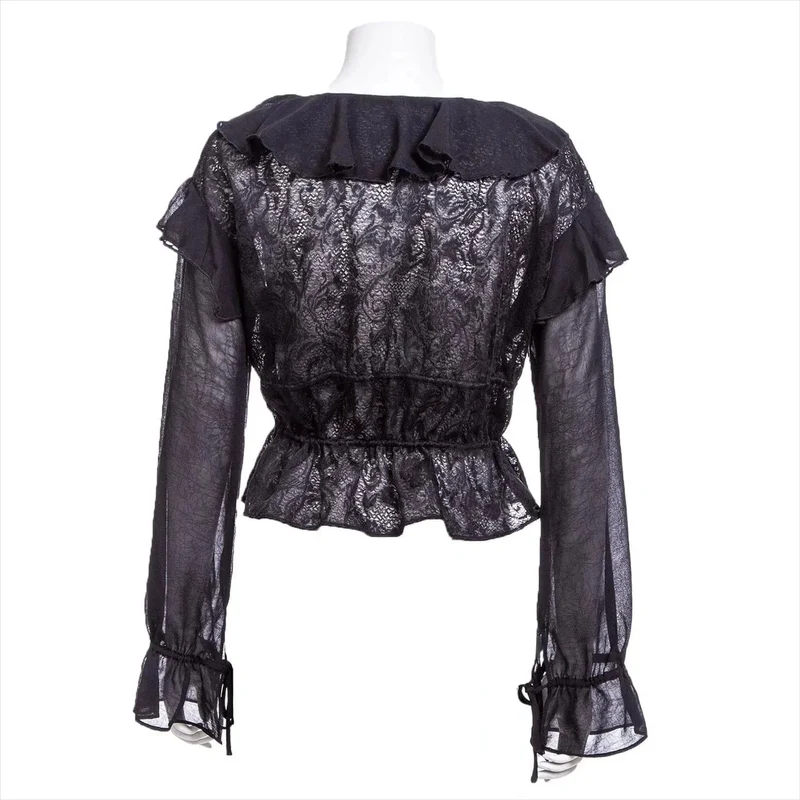 Gothic tiefes, gekräuseltes Spitzenhemd für Damen