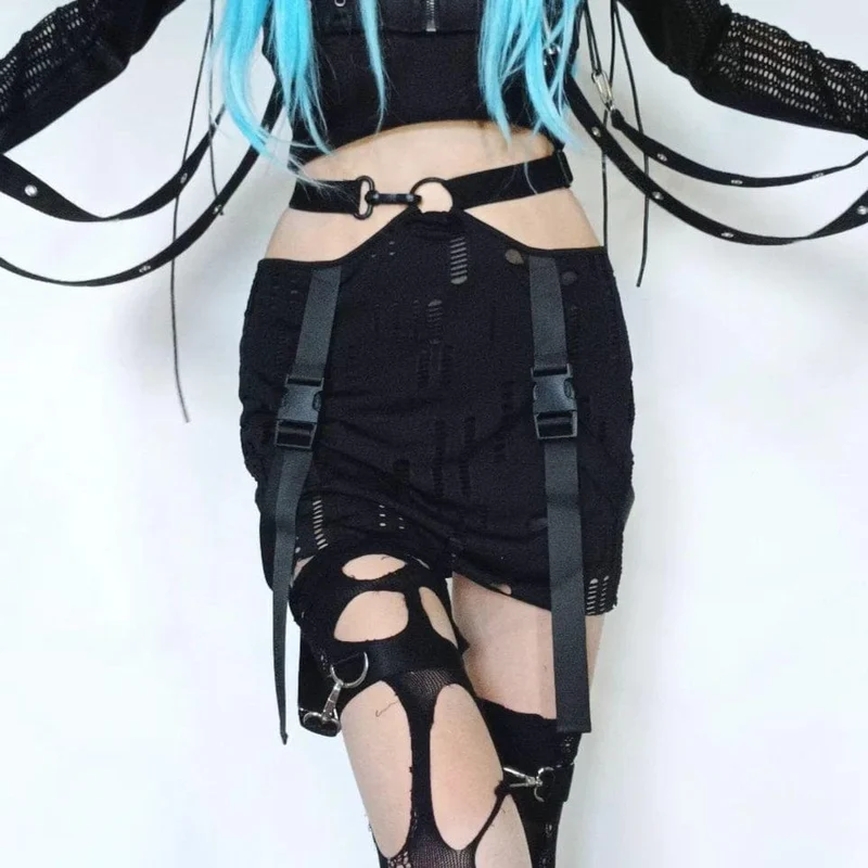 Zerrissener Rock mit Grunge-Schnalle für Damen