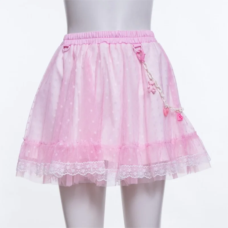 Grunge-Rüschen-Mesh-Rock für Damen mit Kette