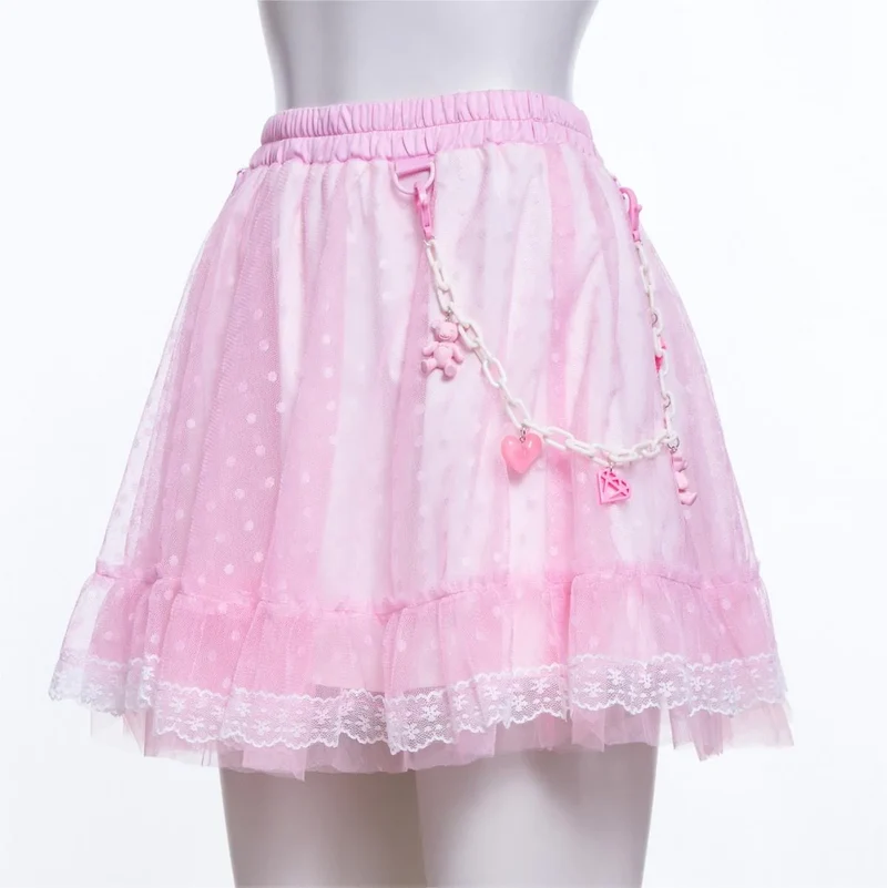 Grunge-Rüschen-Mesh-Rock für Damen mit Kette