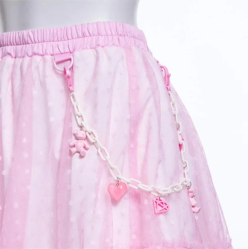 Grunge-Rüschen-Mesh-Rock für Damen mit Kette