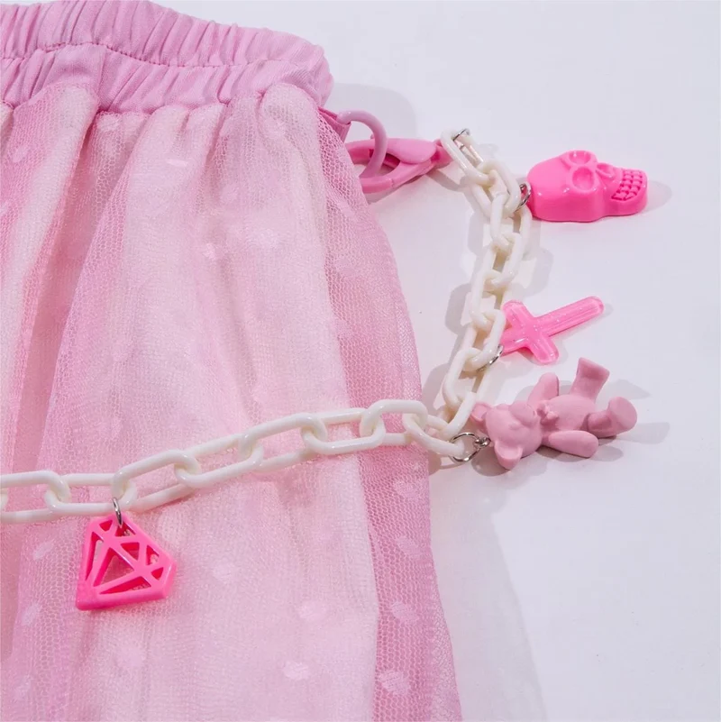 Grunge-Rüschen-Mesh-Rock für Damen mit Kette