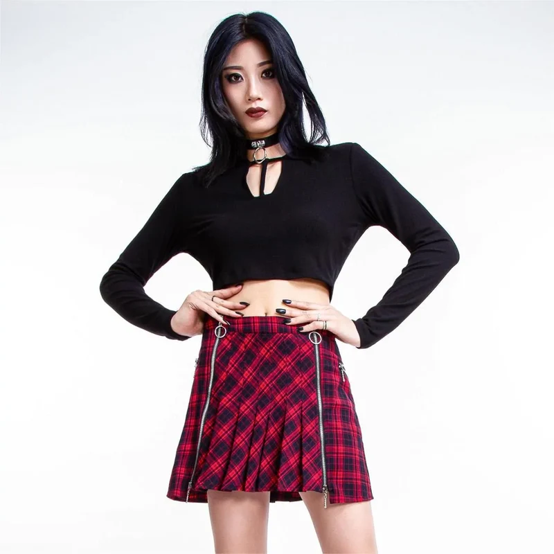 Grunge karierter Faltenrock für Damen