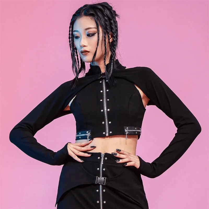 Damen Punk Stehkragen Reißverschluss Bustier