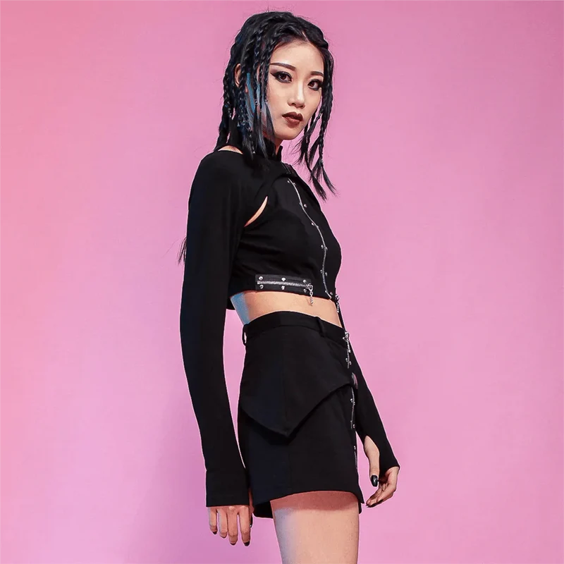 Damen Punk Stehkragen Reißverschluss Bustier