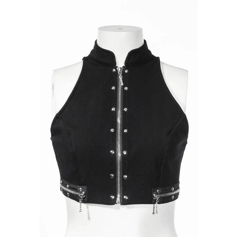 Damen Punk Stehkragen Reißverschluss Bustier