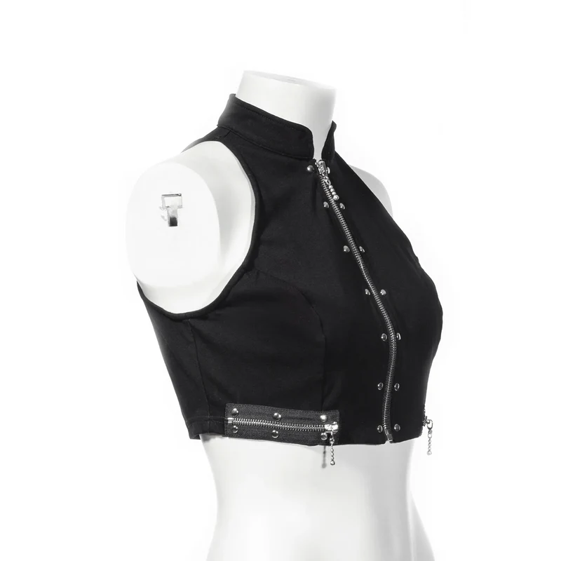 Damen Punk Stehkragen Reißverschluss Bustier